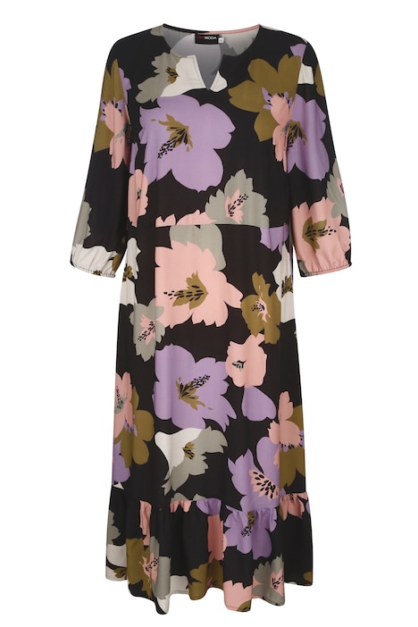 Kleid, XL Blumenmuster, Tunika-Ausschnitt, 3/4-Ärmel