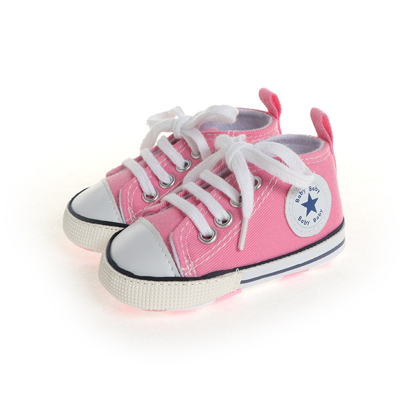 (1 Paar) Gr. 17/18 Baby Stoff Sneaker Lauflern Schuhe Kleinkind Turnschuhe mit Schnürsenkel - Rosa