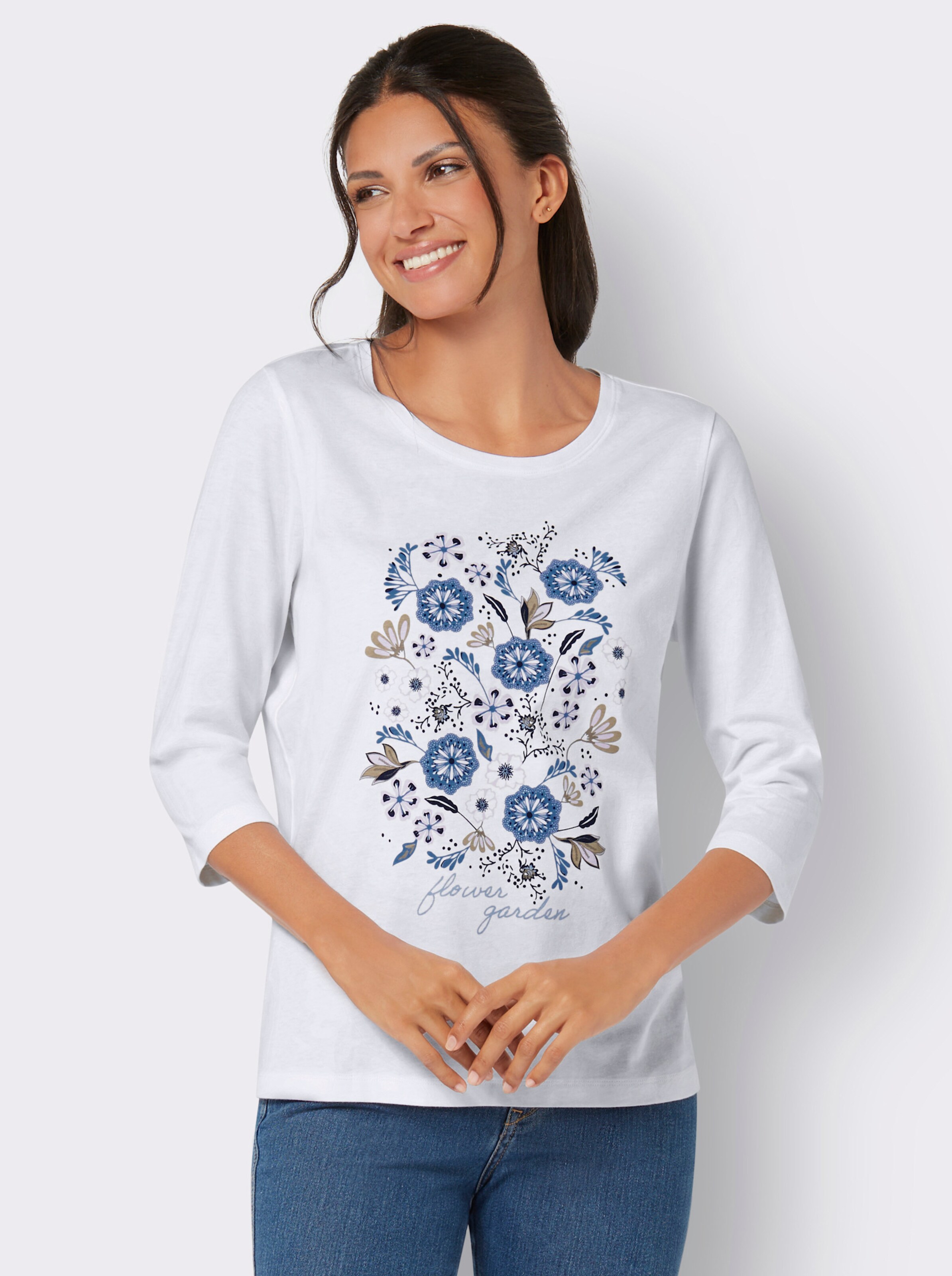 34-Arm-Shirt mit Blumen-Motiv