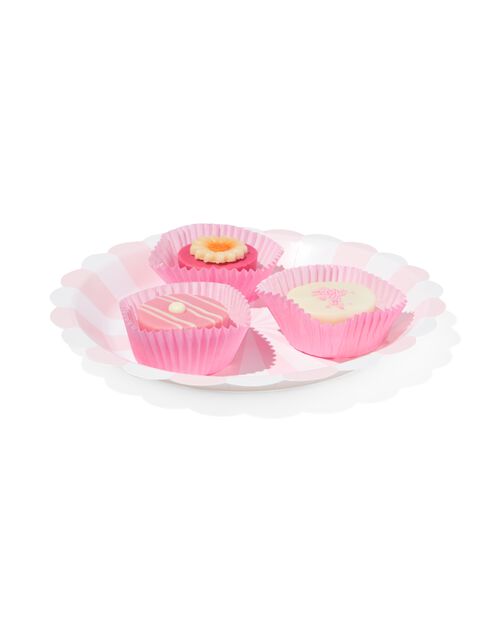 assiette à gâteau rose clair rayée lot de 8