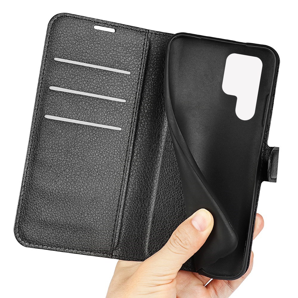 Samsung Galaxy S23 Ultra 5G Leder Tasche Flip Cover Litchi Look - Schwarz