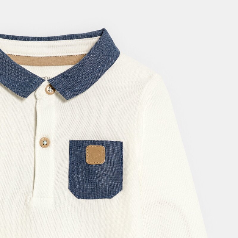 Polo maille piquée chambray singe blanc bébé garçon Blanc