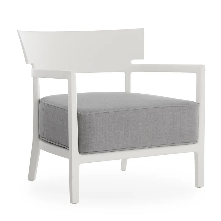 Kartell - Cara Outdoor Sessel, Gestell weiss matt / Bezug grau