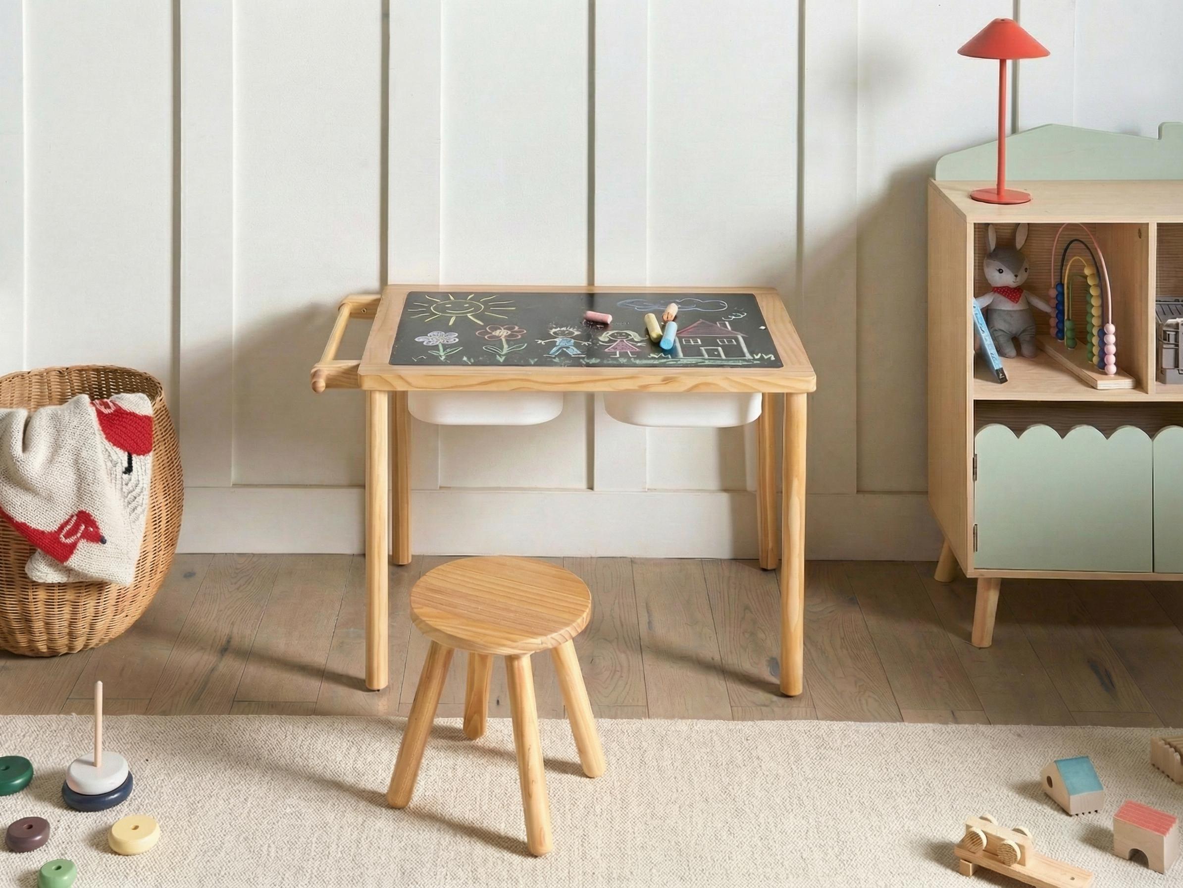 Kindertafel en stoel set KEMPSEY Lichtbruin met opbergruimte