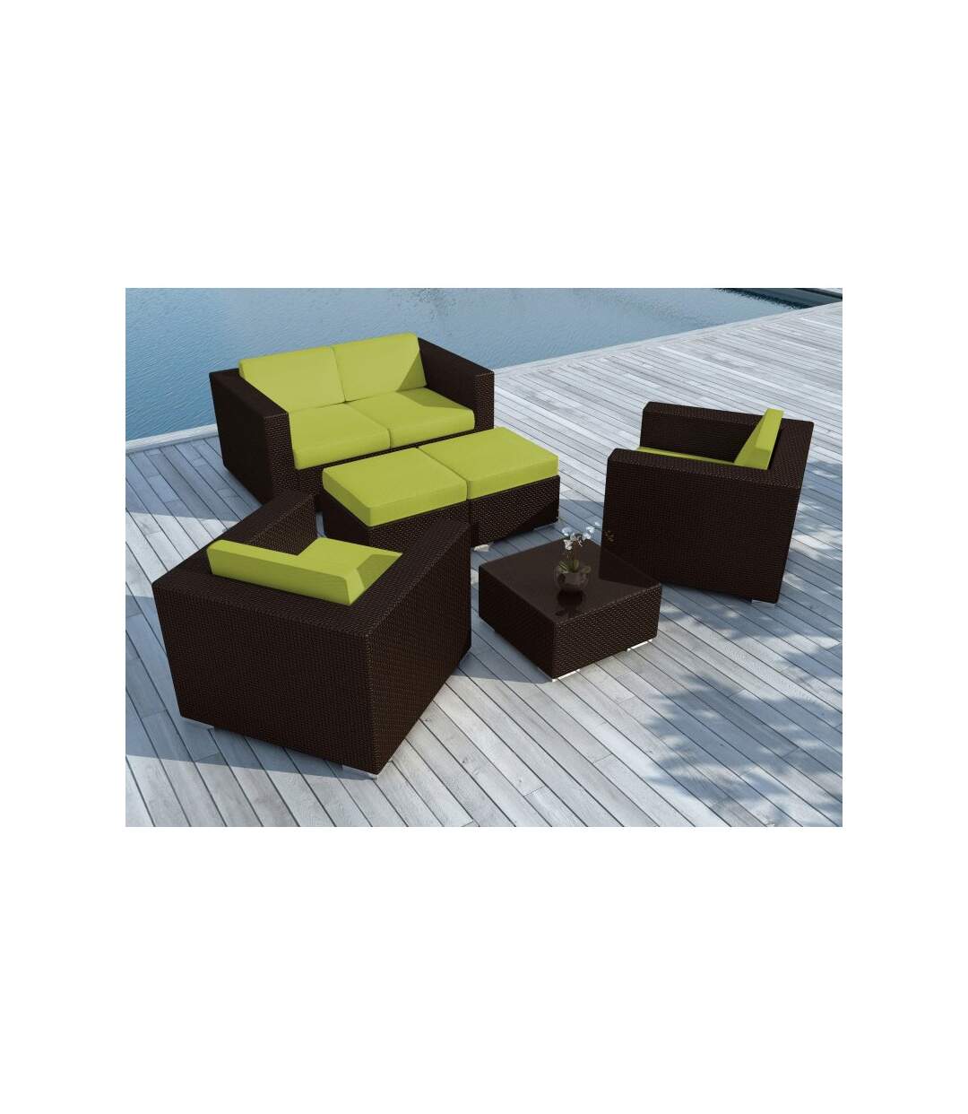 Paris Prix - Salon De Jardin En Résine Tressée portofino Vert & Marron