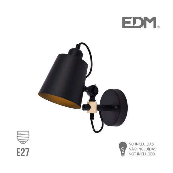 Edm Aplique de Parede e27 Preto