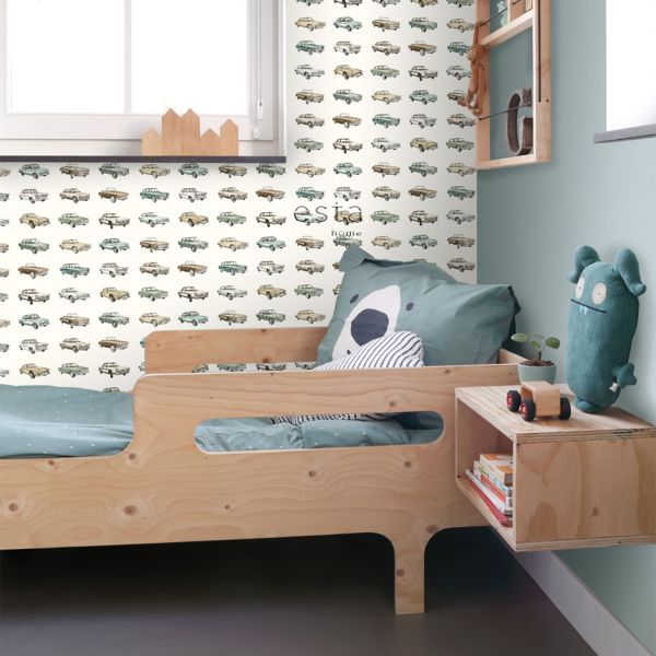 Estahome Vintage Auto's Behang - 0,53 x 10,05 m - Beige