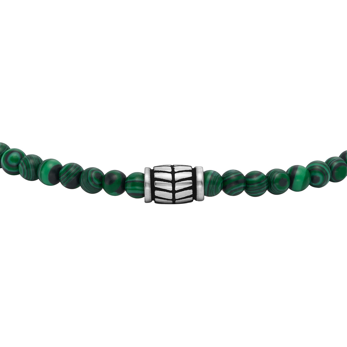 Bracelet FOSSIL acier inoxydable cordon noir malachites