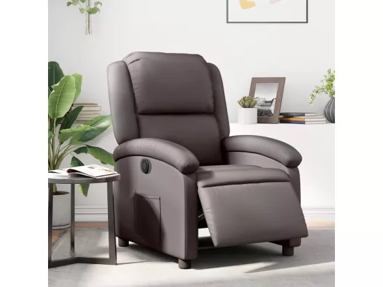 Fauteuil inclinable électrique marron foncé cuir véritable