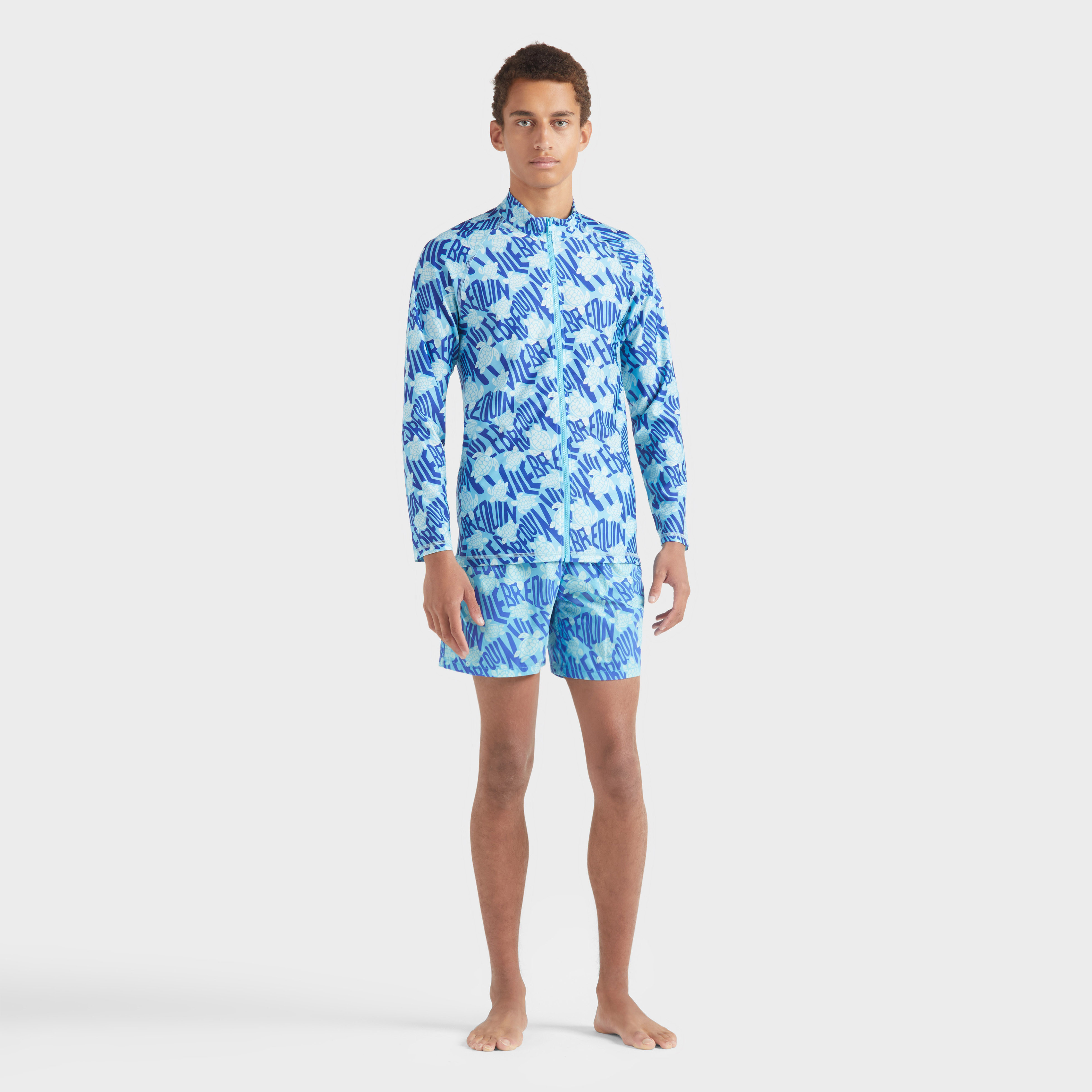 T-shirt anti UV manches longues à fermeture éclair homme Ronde des tortues logo
