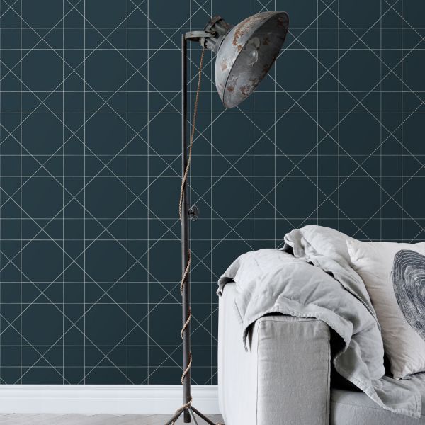Estahome Grafische Lijnen I - 0,53 x 10,05 m - Donkerblauw