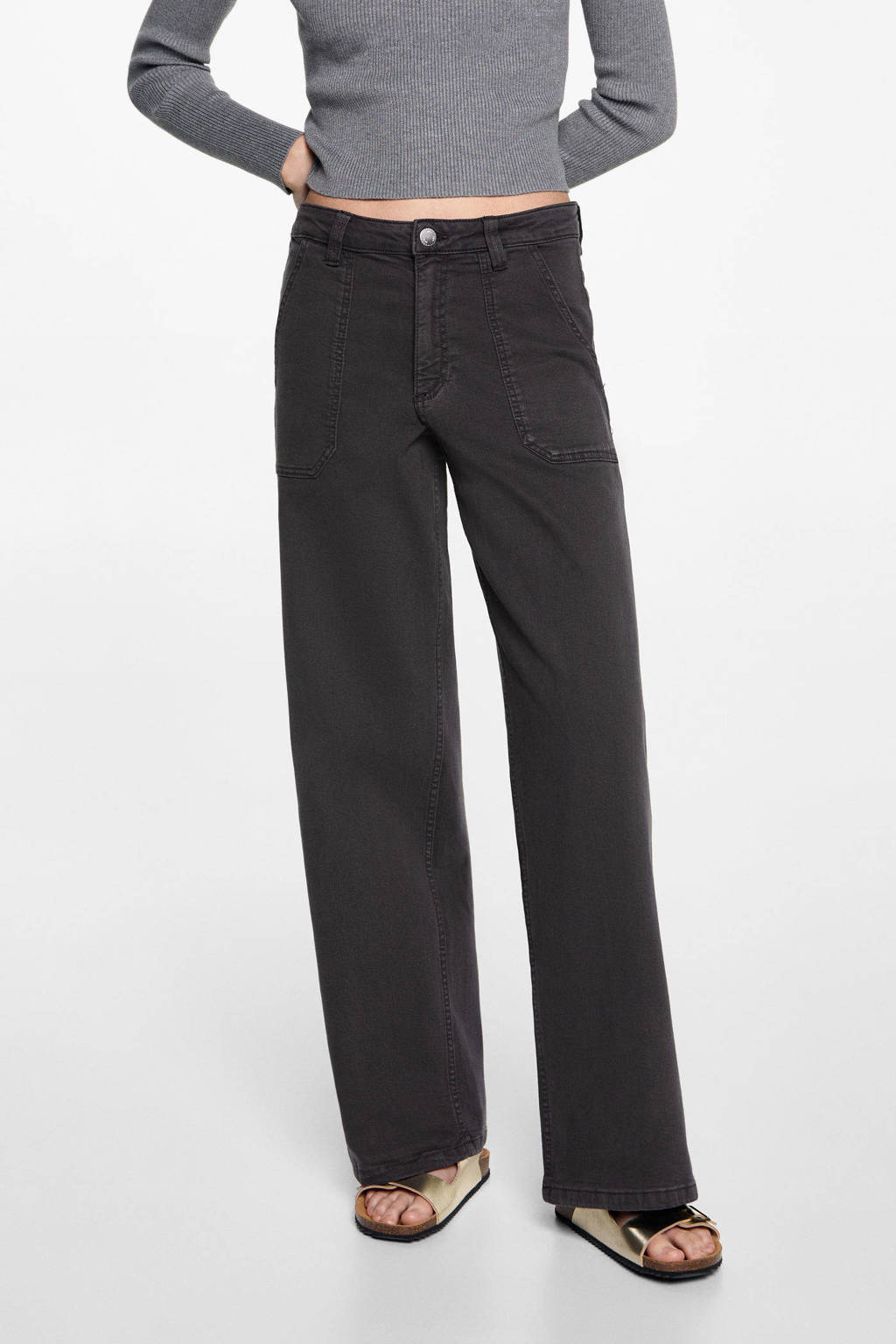 MANGO TEEN low waist broek antraciet