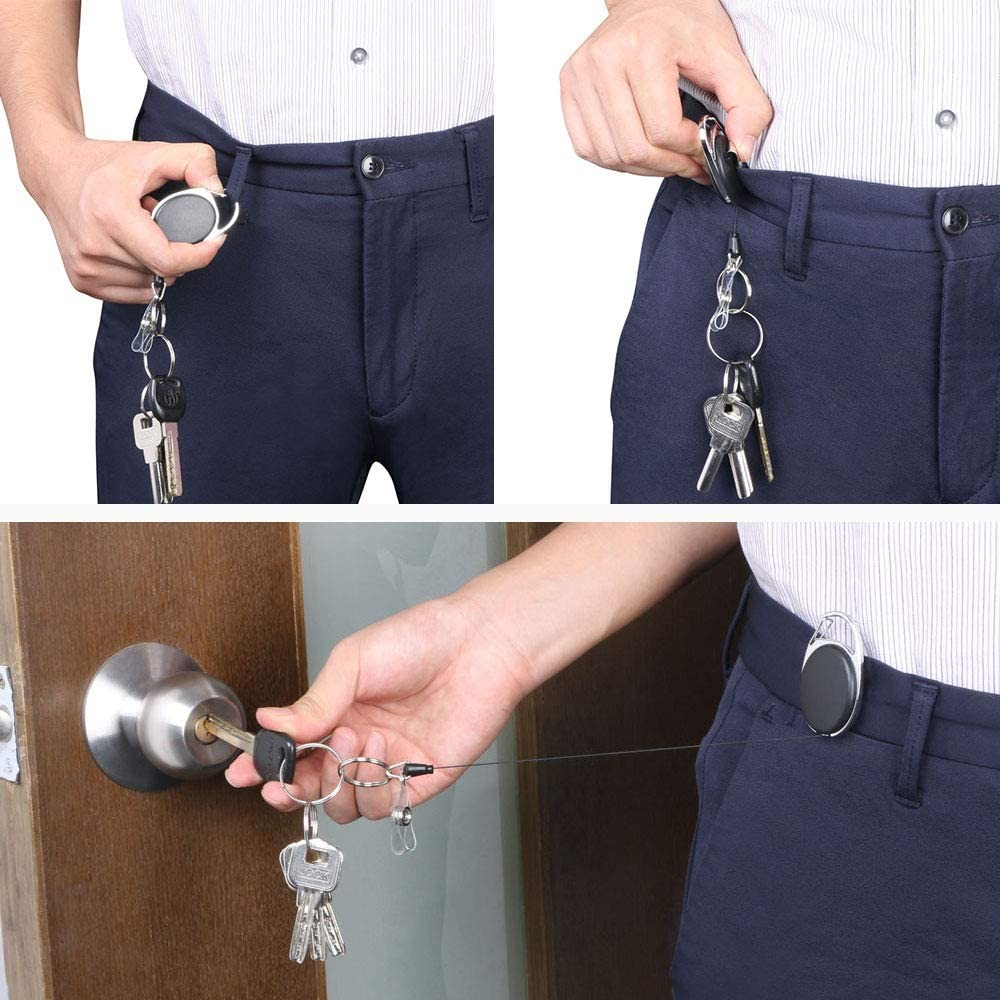 (3er Set) Anti-Lost Key-Bak Schlüsselanhänger mit Gürtelclip   Kartenhalter - Schwarz / Silber