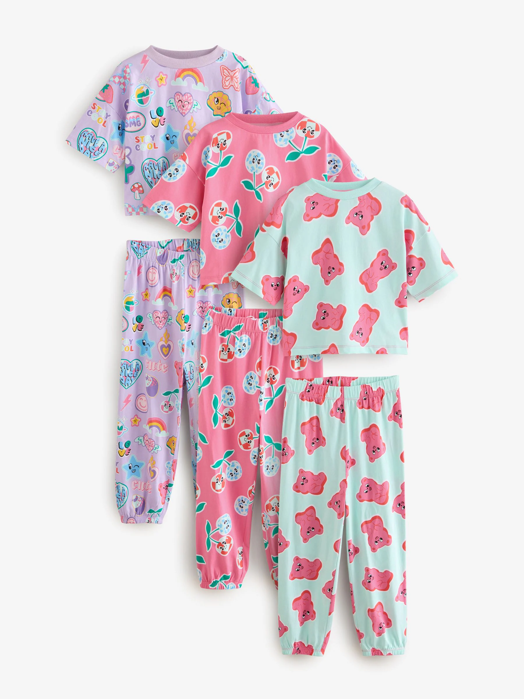 Roze/paars - Verpakking van 3 pyjama's met joggingbroek (3 - 16 jr)