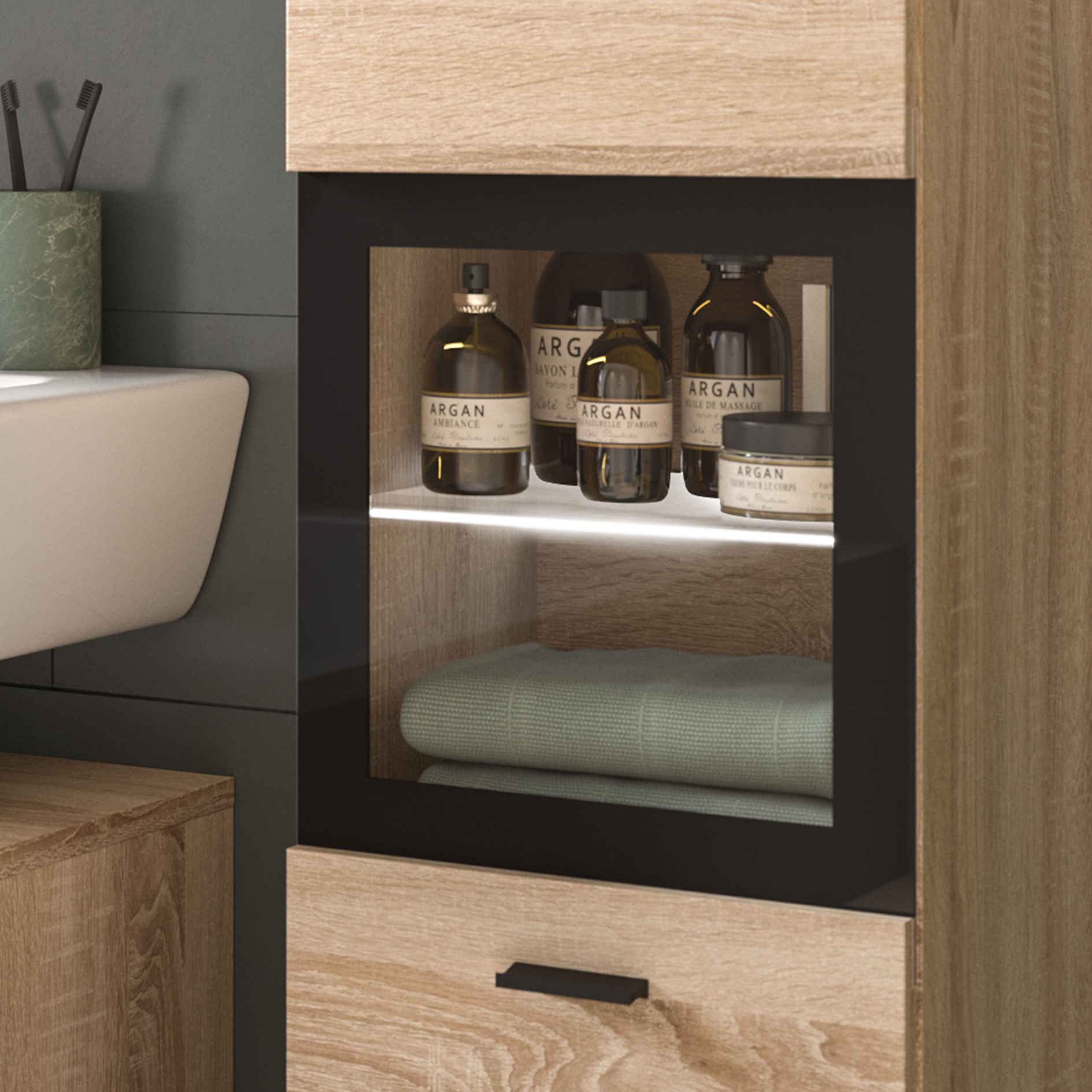 Badschrank BOSTON Sonoma Eiche-schwarz - 30 cm