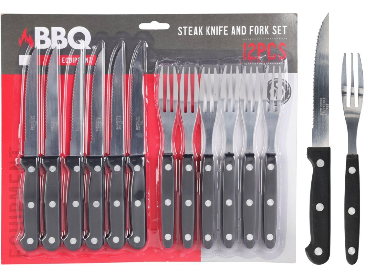 BBQ steakmessen en vorken bestekset - 12 delig