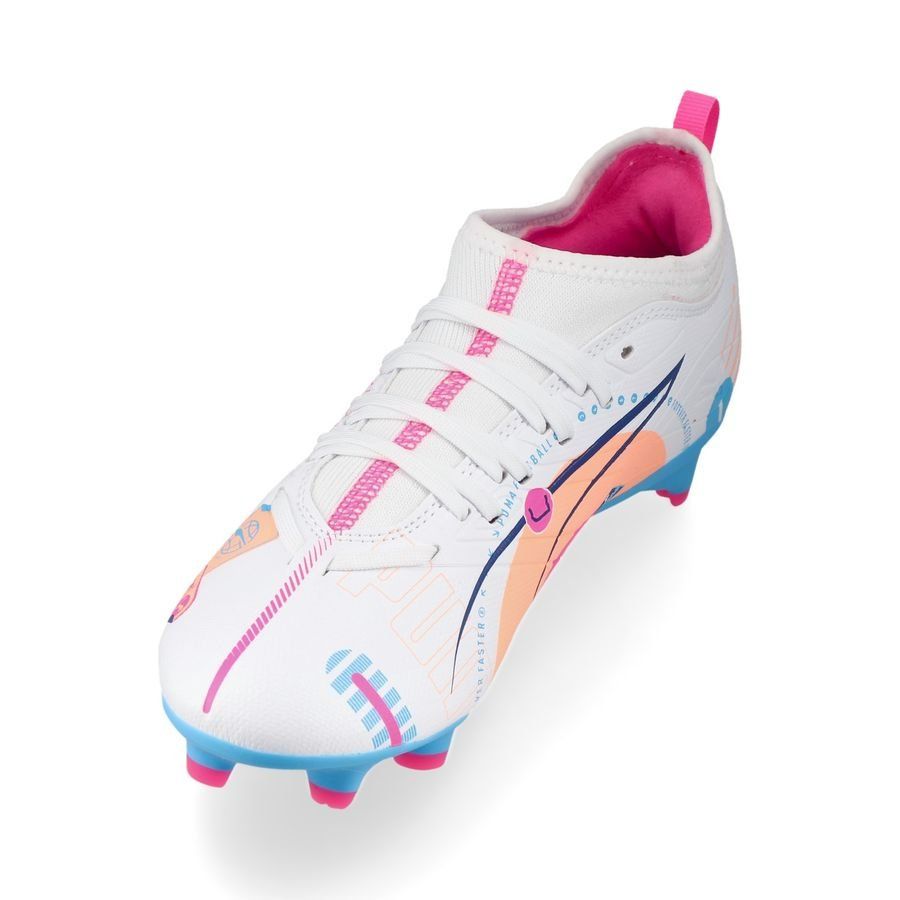 PUMA Ultra 5 Match FG/AG Volume Up - Blanc/Bleu/Poison Pink/Fizzy Melon Enfant