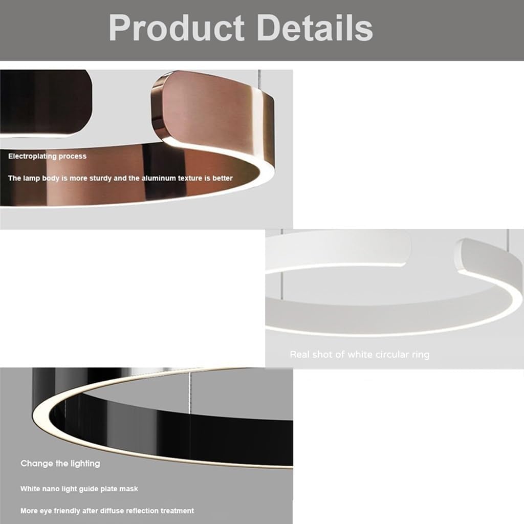 Pendelleuchte Modern LED Esstischlampe Dimmbar Hängelampe Metall Ring Hängeleuchten Höhenverstellbar Kronleuchter for Esszimmer küchen Beleuchtung wohnzimmerlampe Arbeitszimmer Deckenleuchten(Rose gol