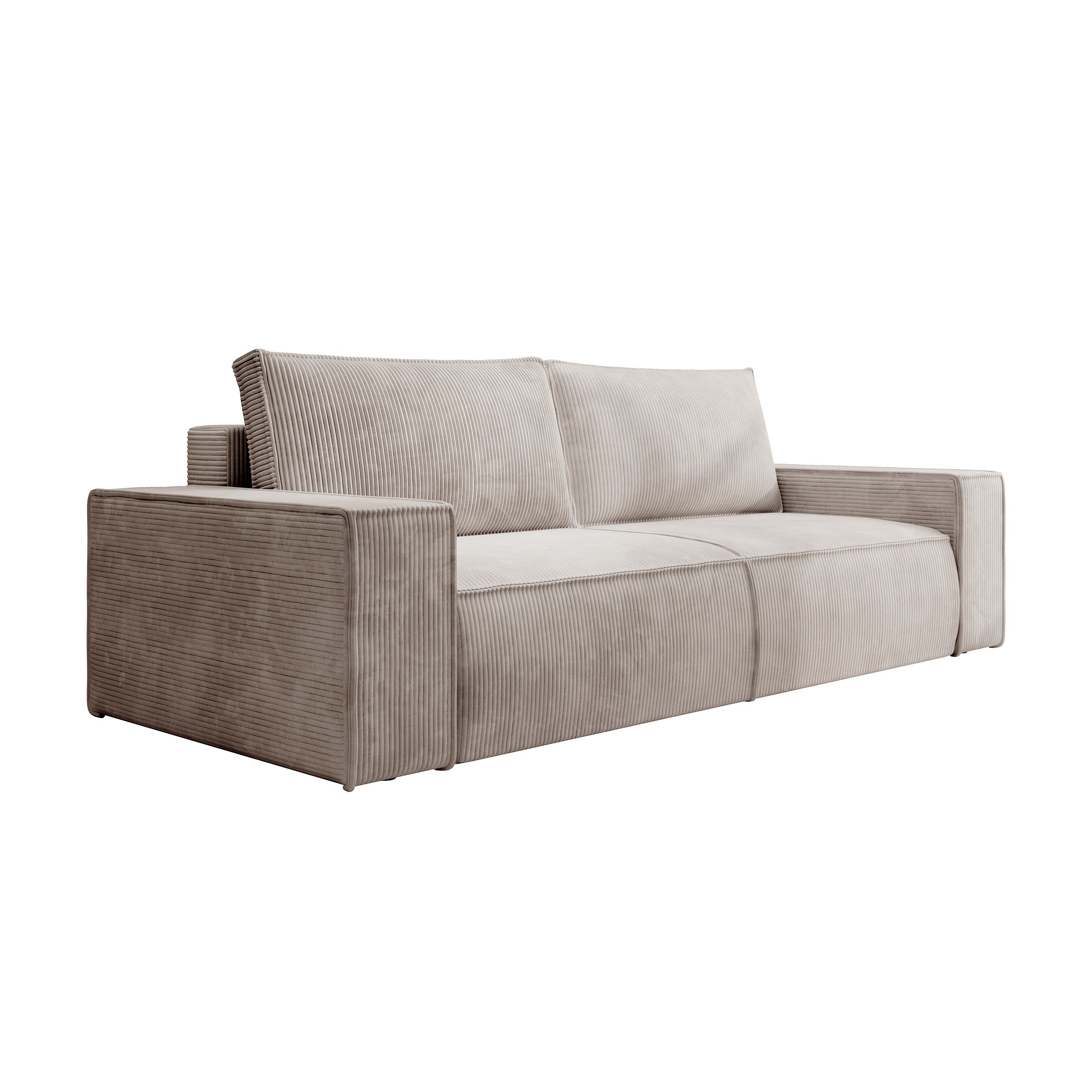 Foster - 3-zitsbank met slaapfunctie - Ribstof beige - 257x102x85 cm