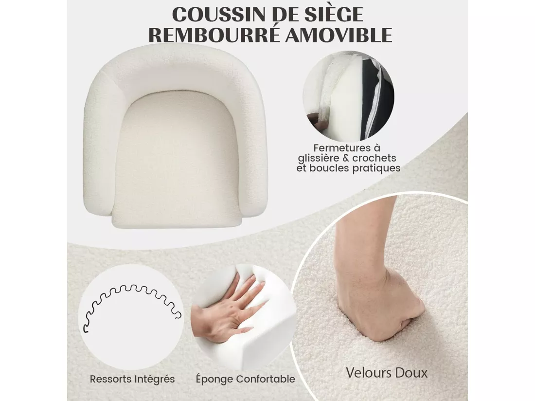 Fauteuil de Salon en Tissu Bouclette avec Repose-Pieds, Fauteuil Rembourré en Forme de Tonneau avec Cadre en Bois Massif, Fauteuil d'Appoint en Velours Teddy, Charge 150 KG(Style 2,Beige)