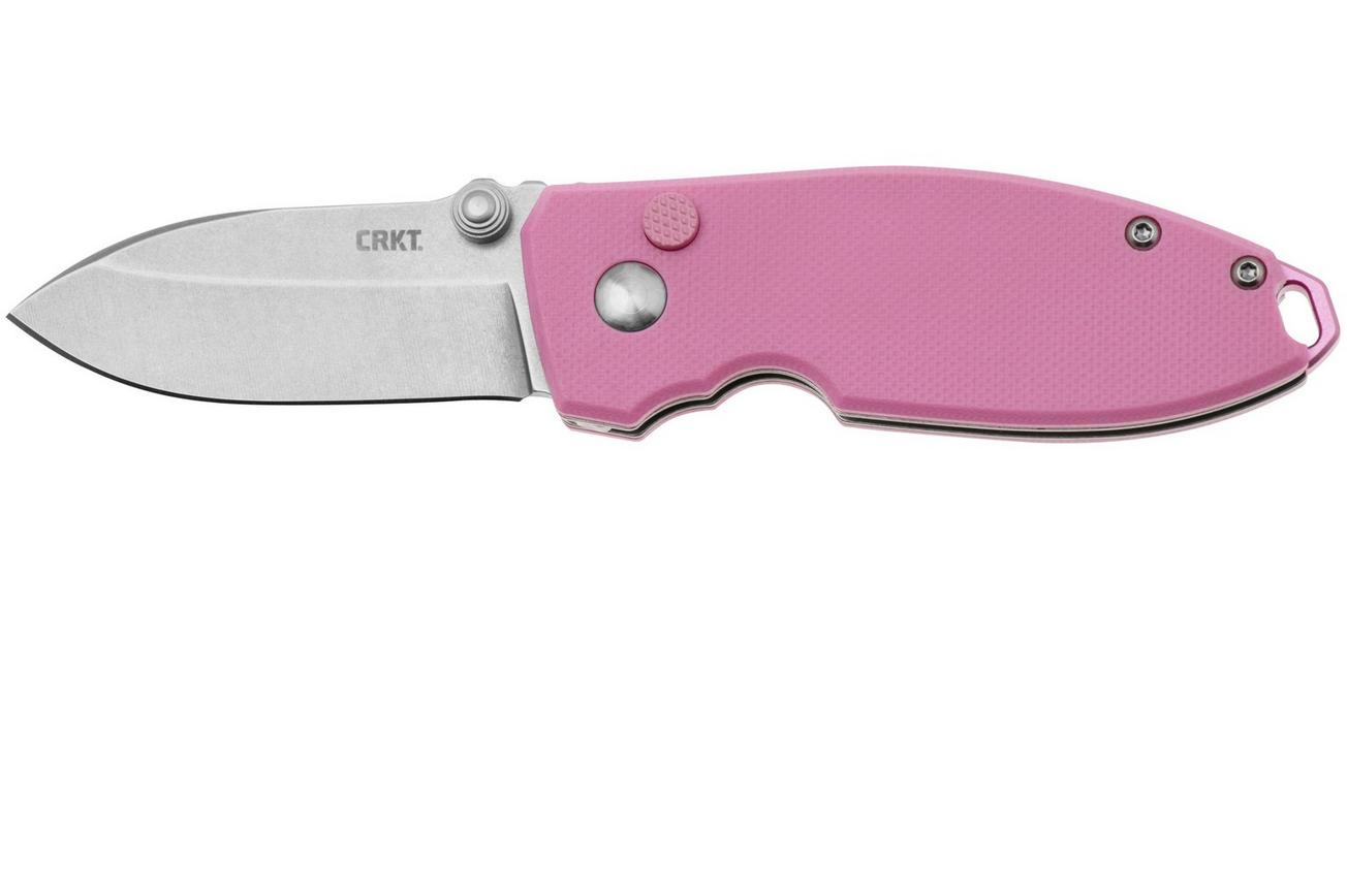 CRKT Squid Button Lock 2474P Stonewashed 14C28N, Rose Quartz G10, zakmes, Lucas Burnley design
