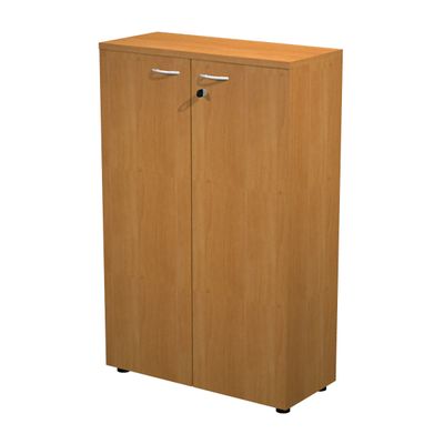 Bibliothèque mi-haute Trend - L80xP35xH120 cm - 2 portes en mélaminé avec serrure - imitation noyer clair