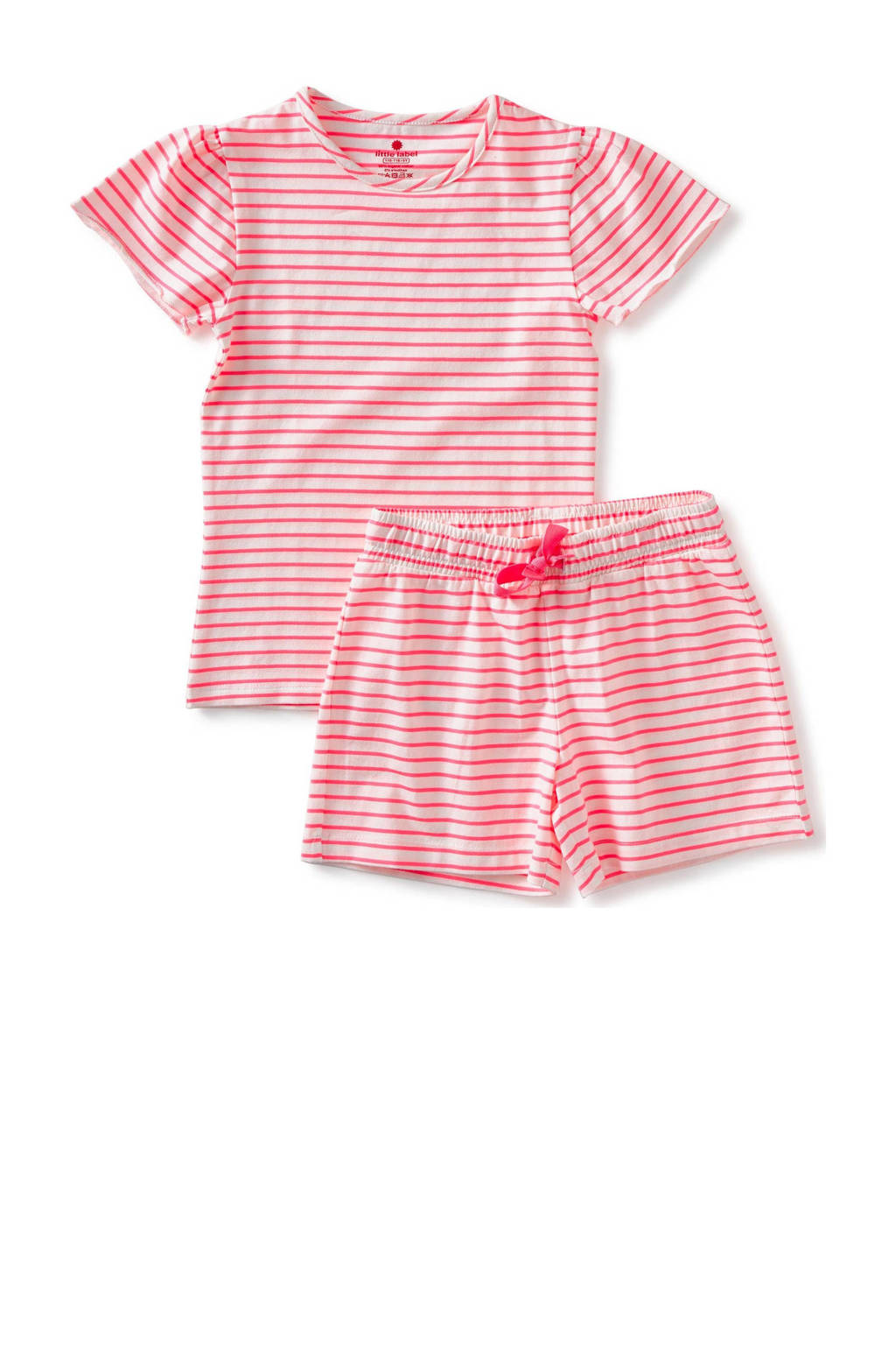 Little Label gestreepte shortama van katoen roze/wit