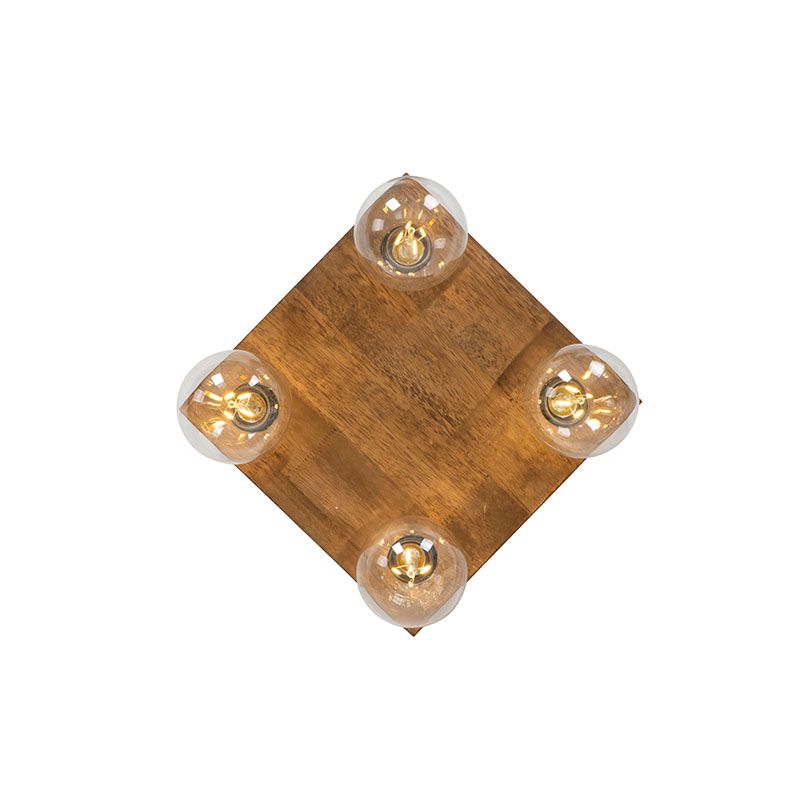Landelijke plafondlamp vintage hout 4-lichts - Bloc
