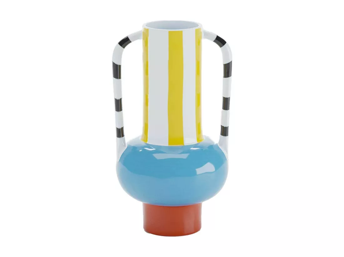 CASSIS - Vase décoratif en céramique rayée avec poignée