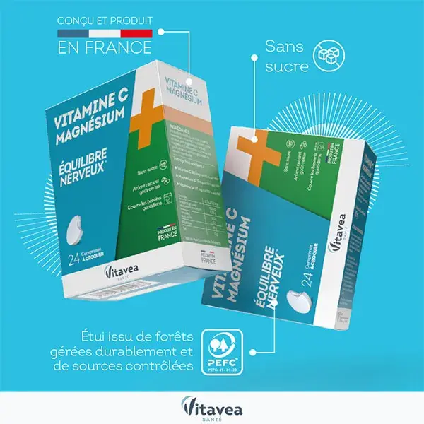 Vitavea Vitamina C + Magnésio Equilíbrio do Sistema Nervoso 24 Comprimidos Mastigáveis