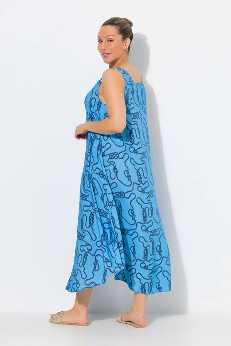 Midikleid, Knotenmuster, A-Linie, Rundhals, ärmellos, mittelblau