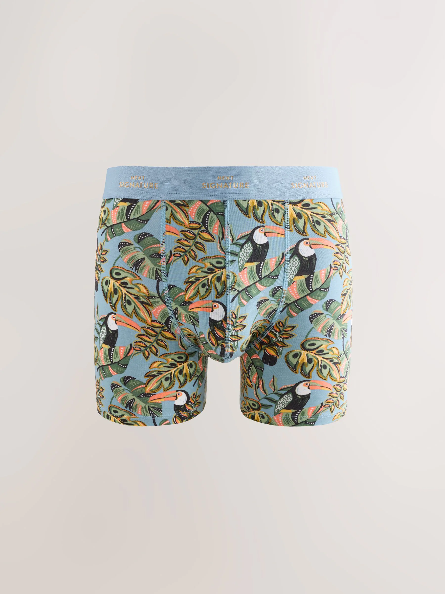 Groen/blauwe blad- en dierenprint - Signature katoenrijke boxershorts verpakking van 4