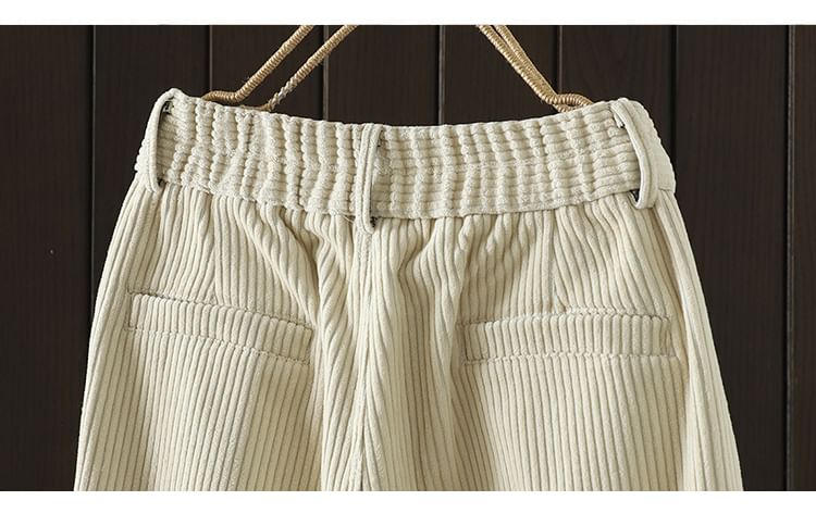 ZIMO - Effen corduroy broek met rechte pijpen en elastische taille, gevoerd met fleece