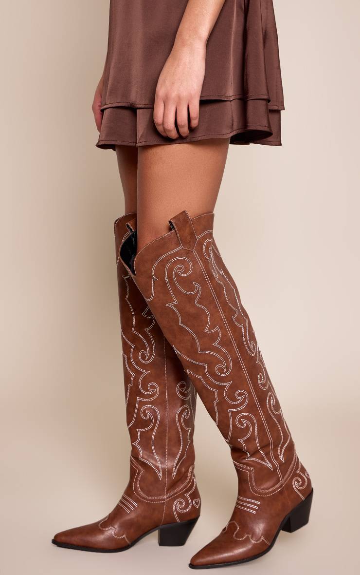 Marron Botte Western Montante À Finition Patinée