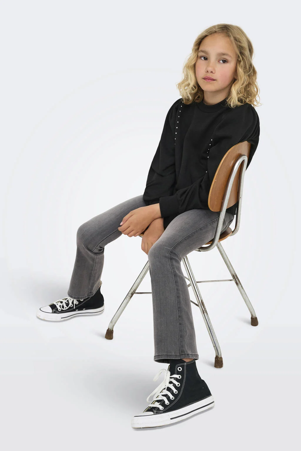 KIDS ONLY GIRL high waist flared jeans grey denim