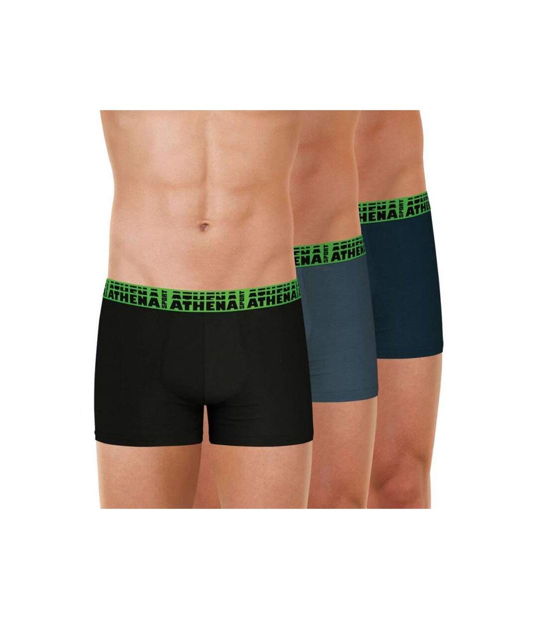 ATHENA Lot de 3 Boxers Homme Coton EASYSPORT Noir Gris Vert