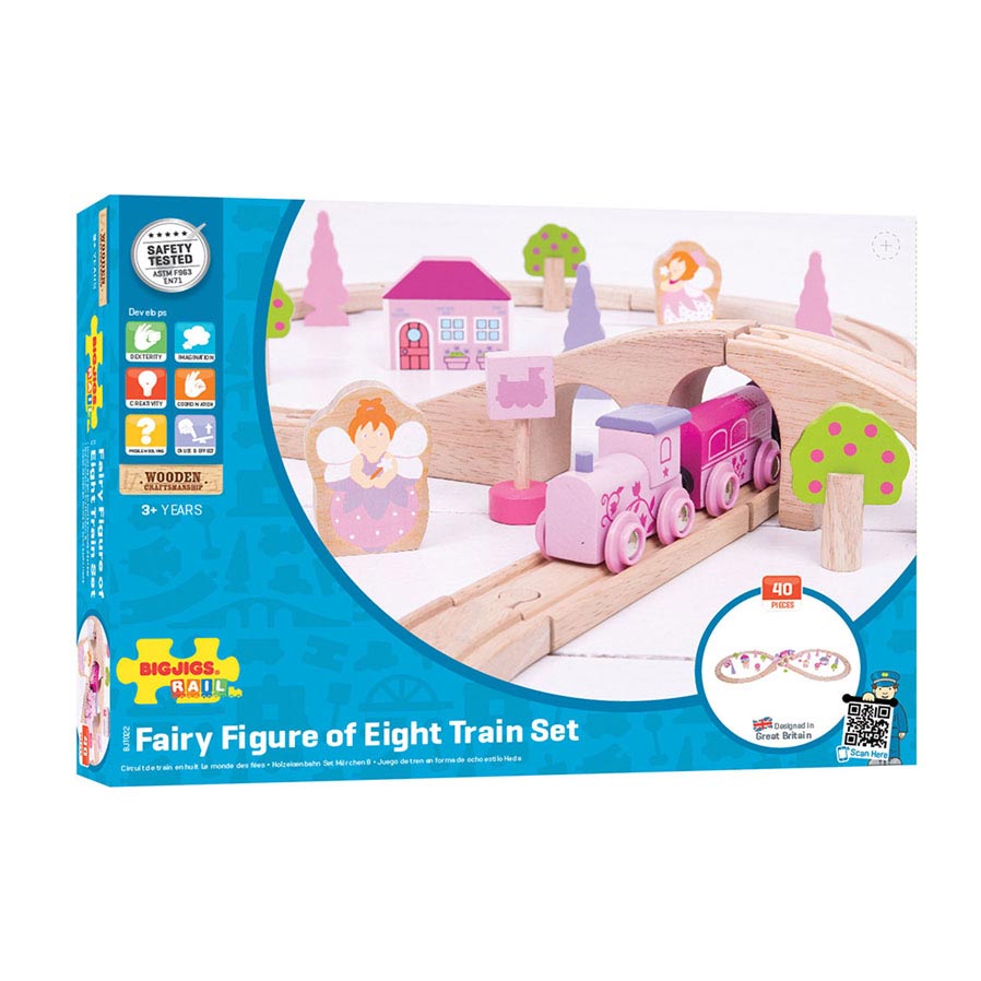 Bigjigs Houten Treinset - Roze, 40dlg.