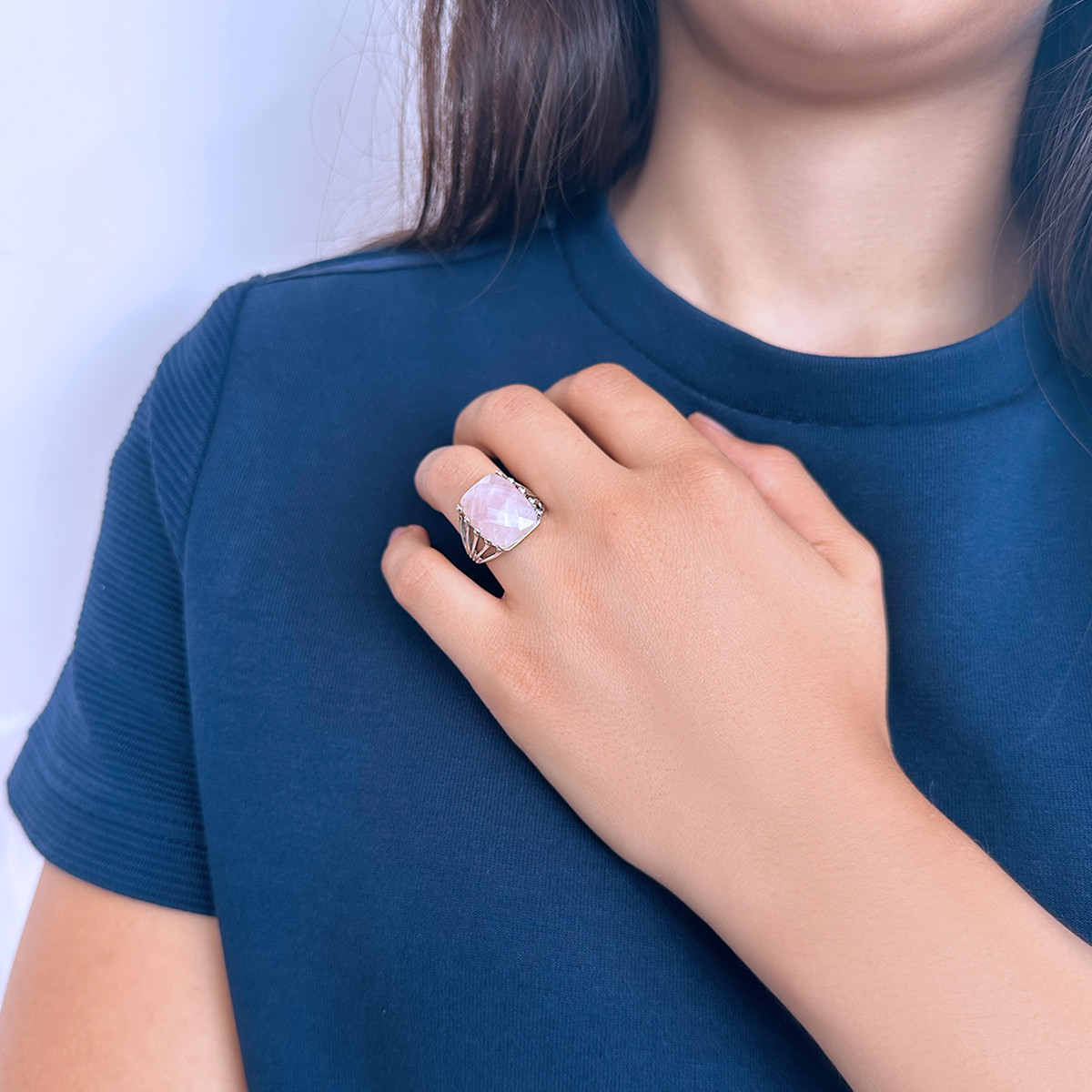 Bague argent 925 quartz rose