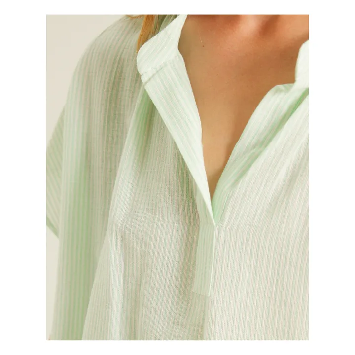 Sacrécoeur Blouse Yoko Rayures Coton Bio | Vert d'eau