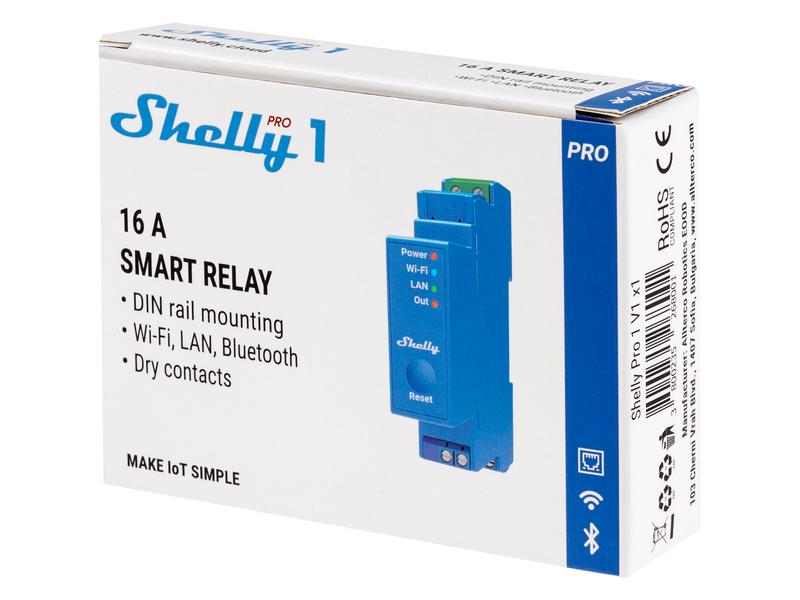 Shelly WLAN-Schaltaktor Shelly Pro 1 DIN-Rail-WiFi-Switch, IP Relais mit Shelly Pro AddOn Schnittstelle