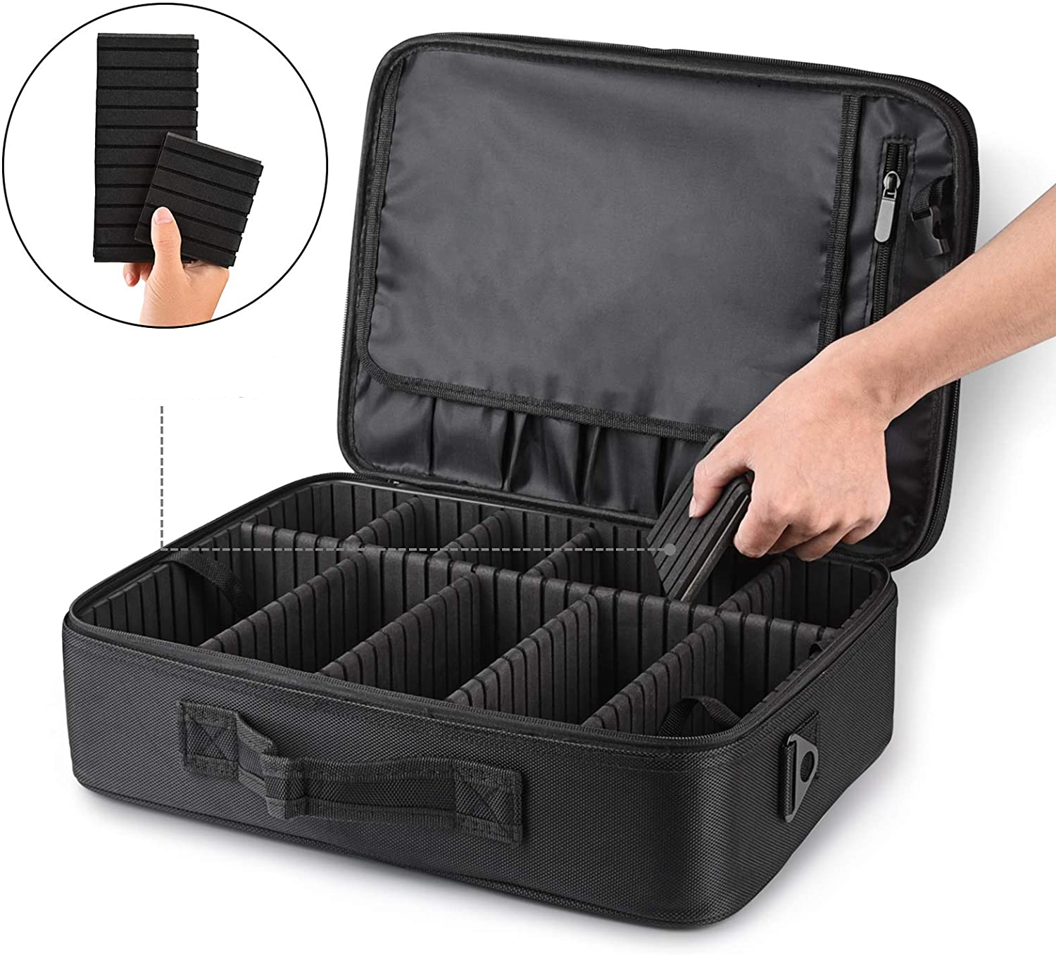 (37x12x28cm) Wasserabweisende Kosmetik Tasche Schminkkoffer Necessaire Beauty Make Up Organizer Reisetasche - Schwarz
