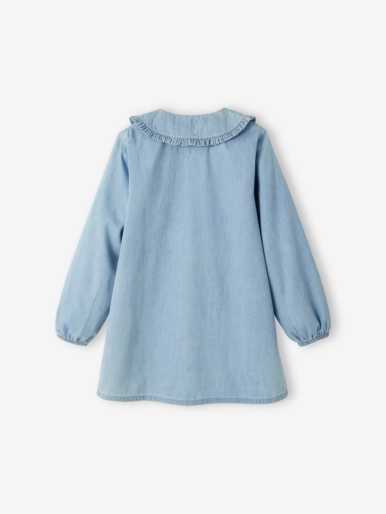 Babador de bebê em jeans, leve e personalizável para meninas, na cor azul jeans.