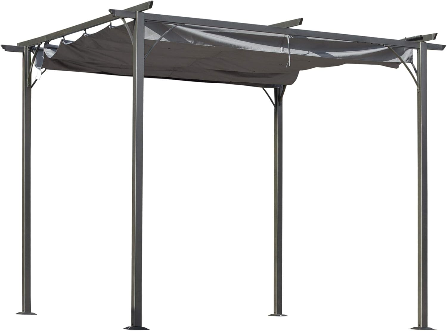 Outsunny Pergola Wasserdichter Pavillon 3 x 3 m Terrassenüberdachung mit Schiebedach, UV-Schutz für Garten Metall Schwarz+Grau