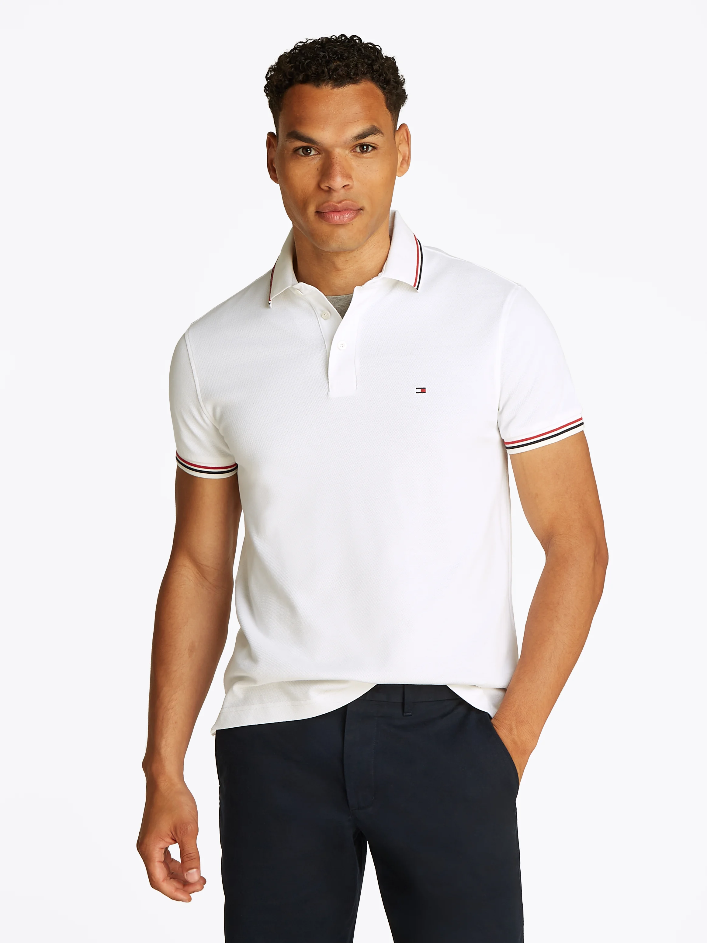Polo droit en coton bio mélangé | Blanc