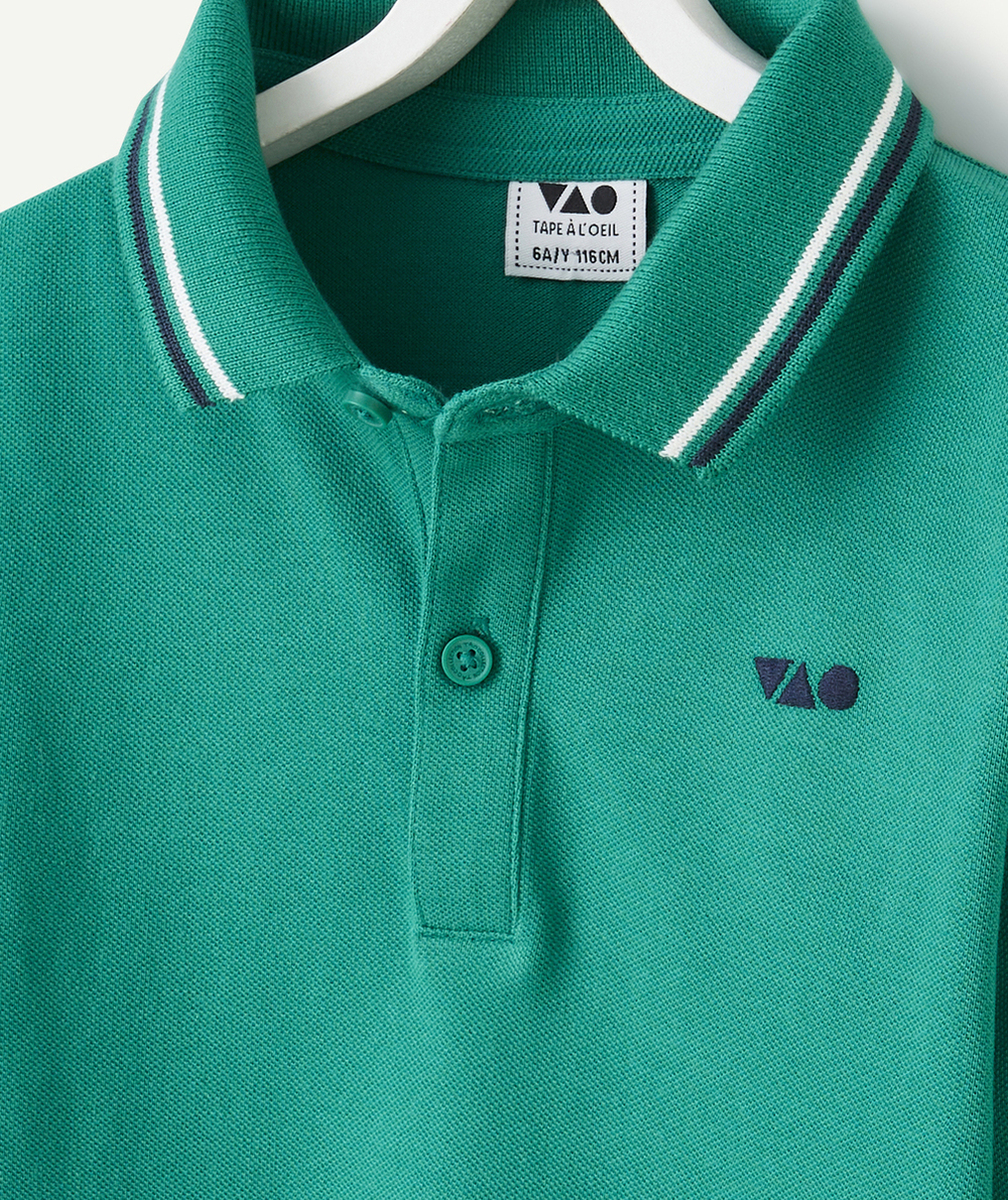 POLO MANCHES LONGUES GARÇON VERT AVEC DÉTAILS BLEUS ET BLANCS