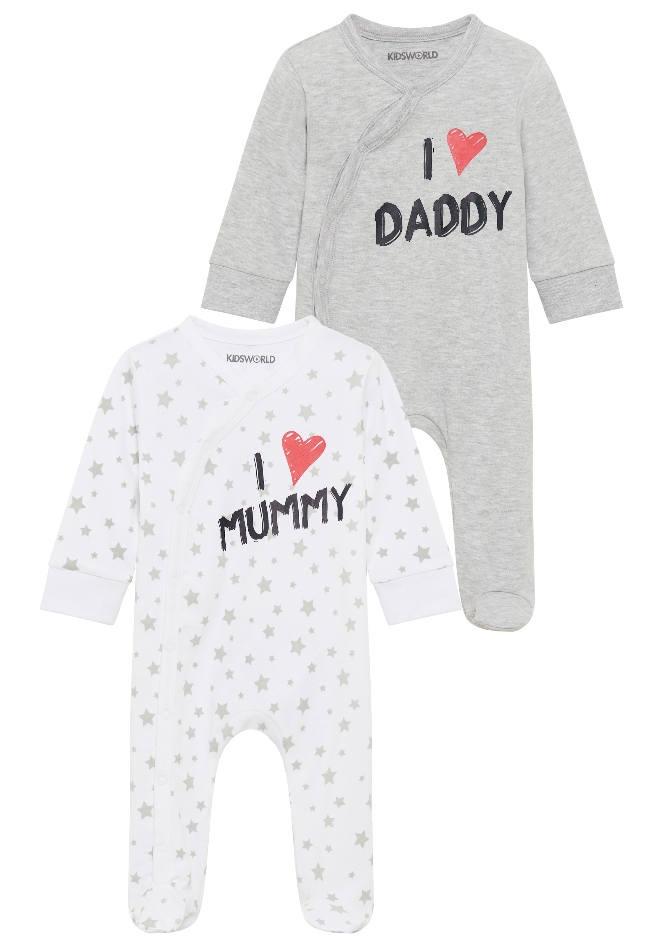 KIDSWORLD Schlafoverall »2er Schlafoveralls: I love Mummy / I love Daddy«, 2 Stk. aus Bio-Baumwolle, Baby-Overalls