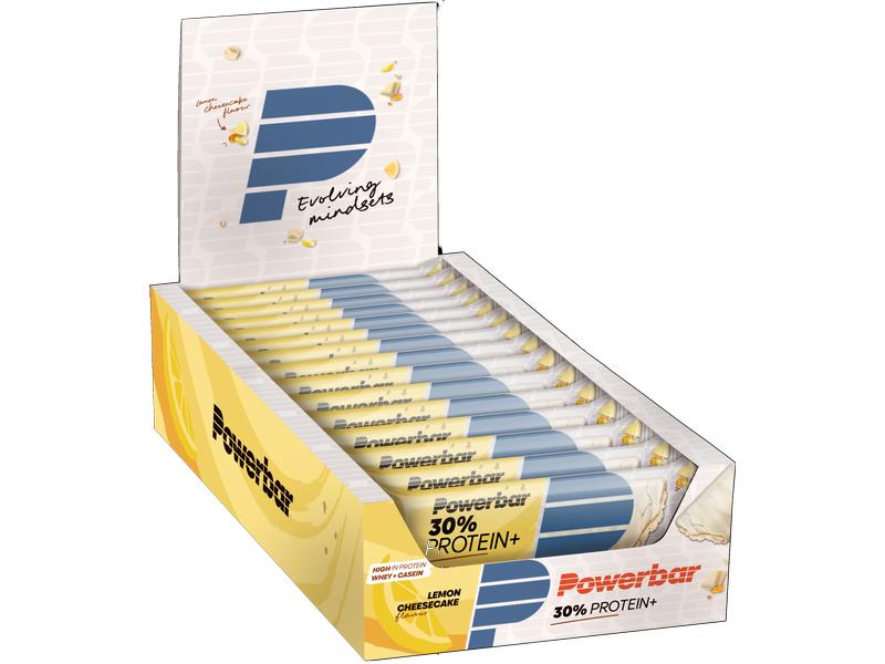 PowerBar Riegel 30% Protein Plus Lemon-Cheesecake Schokoladen Proteinriegel, Box mit 15 Stück à 55 g