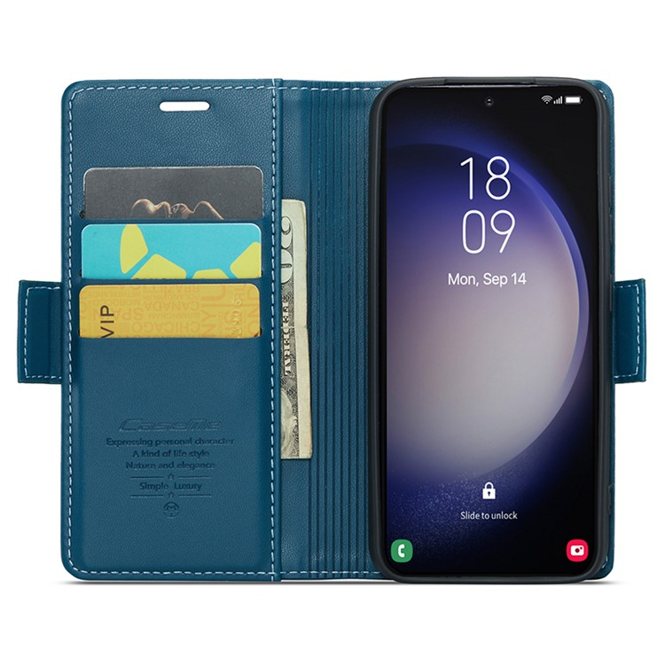 Samsung Galaxy S24 Leder Tasche Flip Wallet Etui mit Kartenfächern Litchi Look (RFID Schutz) - Blaugrün