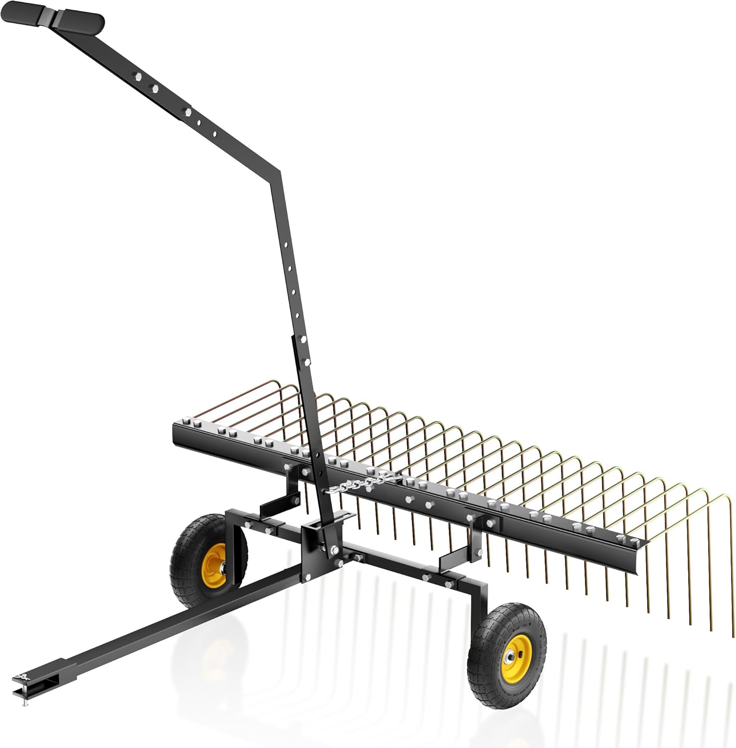 Wiltec Rasentraktor Rechen mit 148 cm Arbeitsbreite, Rasenlüfter zum Entmoosen und Laubrechen auf Rasen, Vertikutierer für Aufsitzmäher, ATV und UTV