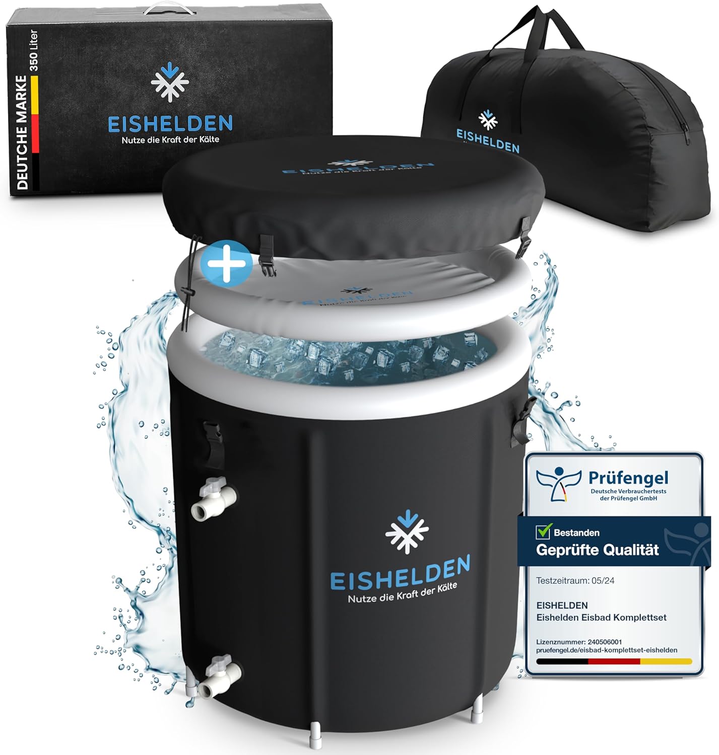 Premium Eisbad (80 cm Ø) XL Komplettset - Kryotherapie für Sportler & Anfänger, erleben Sie die regenerative Kälte zu Hause - Eistonne mit 5 dicken Isolierschichten
